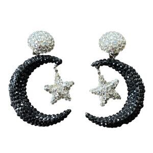 Richard Kerr Vintage Rhinestone Crystals‎ Crescent Moon Clip-On Earrings